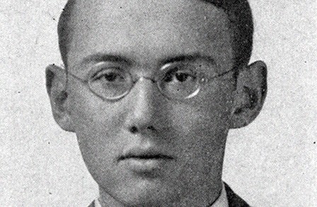 Photograph of Stephen Vincent Benet. Young white man with glasses wearing a suit.
